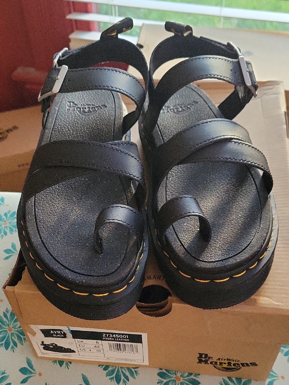 Dr. Martens Black Leather Platform Toe-Ring Sandals